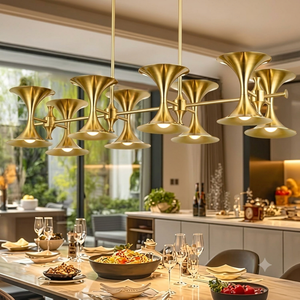 JSDORSY 16-Light Brass Gold Linear Chandelier, Modern Industrial Metal Light Fixture