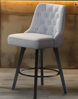 Modern Swivel Bar Stools with Back, 26" H Seat, 360 Rotation Counter Height Chairs, Retro Upholstered Barstools for Kitchen Island with Solid Wood Legs, Linen Fabric, Beige Gray