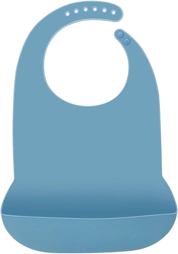 Emptycolor Silicone Adult Bib for Men & Women Waterproof Bib with Food Catcher, Adjustable & Washable Adult Bibs for Elderly Eating, BPA-Free, Blue