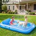 Inflatable Tanning Pool Lounger Float with Sprinkler, 77" x 48" XL Tanning Pool for Adults with Pillow & Cup Holder, 6 in 1 Suntan Tub Sunbathing Bed Pool Floats Adult for Backyard, Beach & Lake