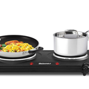Elite Gourmet EDB302BF Countertop Double Cast Iron Burner, 1500 Watts Electric Hot Plate, Temperature Controls, Power Indicator Lights, Easy to Clean, Black