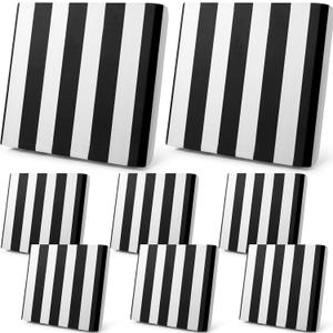 Newwiee 8pcs Patio Stretch Cushion Covers Stripe Outdoor Cushion Covers Replacement Patio Furniture Couch Slipcover Sofa Chair Seat, Thin Fabric Breathable Soft Flexibility Protector(Black White)