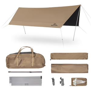 Naturehike Cloud Skies Camping Tent Tarp with Poles, Waterproof PU 18000mm+ Rain Shelter, Anti-UV UPF2000+ Camping Sun Shelter Canopy, 16.4 x 12.5ft