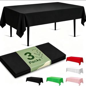 2 x Docoper Plastic Table Cloth Disposable 3 Pack 54x108 Inch Black Table Cover | Rectangular Table Cloth Leakproof Party Tablecloth Disposable Decorative for Weddings Picnic Shower Birthday Wedding BBQ, 54" X 108" Rectangle
