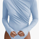 SweatyRocks Women's Bodysuit Mock Neck Casual Ruched Long Sleeve Jumpsuit, Size XL