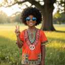 Kids Hippie Costume for Boys Girls 60s 70s 4 Pcs T-Shirt Afro Wig Set for Halloween Party Cosplay, 11-12 Years Yellow