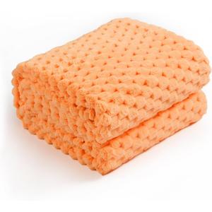 Excervent Flannel Fleece Throw Blanket (50x70 inches), Hexagon Jacquard Decorative Fuzzy Blankets for Household, Camping, and Travel, Super Soft Cozy, Suitable for All Seasons, Orange (50"x70")