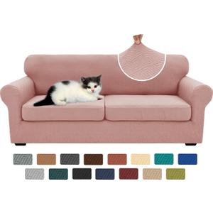 XINEAGE New 3 Pieces Couch Covers for 2 Extra Large Cushion Sofa Super Stretch Sofa Cover for 2 Large Seat Universal Loveseat Slip Cover for Living Room (Dusty Pink), 71"-91"(2 Cushions)