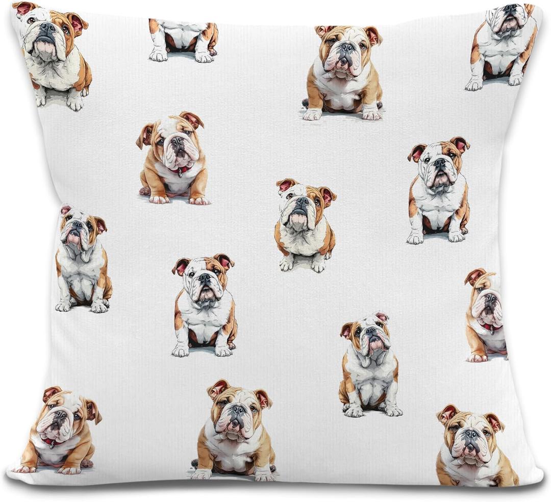 Funny English Bulldog Throw Pillow Covers 18x18, English Bulldog Gifts for Women Men, Dog Lovers Gifts Decorative Pillow Covers, Dog Pillowcases Cushion Case for Home Couch Bedroom Decor