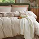 Bedsure PureWoven 100% Washed Cotton Duvet Cover King Size, Linen Color