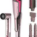 Shark FlexFusion Hair Straightener & Powerful Hair Dryer with Fusion Hair Brush, Ceramic Air Styler with Auto-Wrap Curlers & Concentrator, Ceramic Plates, Cosmic Blush HD641S