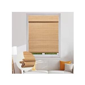 SEEYE Cordless Bamboo Roman Shades, Blackout Natural Bamboo Blinds for Indoor Windows, Roll Up Blind Privacy Shade for Home, Office, Door, UV Resistant & Easy to Install, 26" W x 64" H, Carbonized (B0DFYBS45Q)