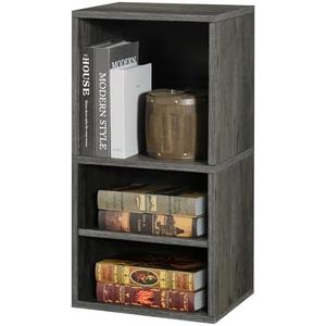 FUSUNBAO Magic DIY Cube Storage Organizer Stackable Cubes, Small Room Organizer Wooden Storage Boxes, Modern Cube Bookshelves, Shelves for Home Books Clothes Toys (French Oak,2- Layer Cube)