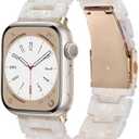 V.R.HOPE Resin Band Compatible with Apple Watch Band for Women 44mm 42mm 45mm 46mm 49mm Rose Gold Fashion Lightweight Bracelet Strap for iWatch Series Ultra3/11/10/9/8/7/6/5/4/3/2/1/SE3 (Fluorescent White)