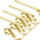 TAROSE Stocking Holders for Mantle, Christmas Stocking Holder Set of 4, Mantle Clip Fireplace Hooks Hanger for Christmas Party Decoration Supplies (Gold)