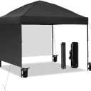 10x10 Pop Up Canopy Tent with 2 Sidewalls, Easy UpCanopy Outdoor Party Sun Shade Tent Portable Gazebofor Beach Camping Events with Carry Bag and 4 SandBags
