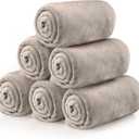 Tinideya 6 Pcs Flannel Fleece Throw Blanket Bulk 50 x 60 Inch Soft Fleece Blanket Warm Throw Blanket Coral Blankets for Couch Sofa Home Wedding Gifts Season (Camel Color)