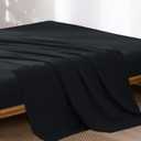 MooMee Flat Top Sheet Only 100% Washed Cotton Linen Like Textured Breathable Durable Soft Comfy (Black, Queen)