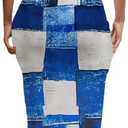PINSV Women's Casual Bodycon Maxi Dress Summer Scoop Neck Short Sleeve Long Fitted Dresses Club Party Blue Checkered Print L