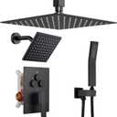 Dasan Matte Black Dual Shower Heads System with Ceiling 12-Inch Rainfall Shower & Wall Mount 6-Inch High Pressure Shower Head, Full Body Dual Shower Set with Handheld Sprayer, 3-Function Shower Faucet