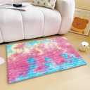 Rainbow Faux Fur Striped Plush Area Rug for Bedroom Living Room Sofa,2'x3' Fluffy Shaggy Rectangular Square Rug for Kids Teen Girls Room,Furry Carpet Rug for Nursery Baby Room