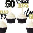 24 Pcs Glitter 50th Birthday Cupcake Toppers for Celebrating Fifty Years Old Birthday Party Decorations (Black&Gold)