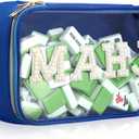 SilTriangle Empty Mahjong Tile Bag American PVC Clear Mahjong Case Size 166 Waterproof Zippered Storage Tile Holder Rack Bag for Game Lover Gift Travel, Case Only (Navy Blue,Mahj)