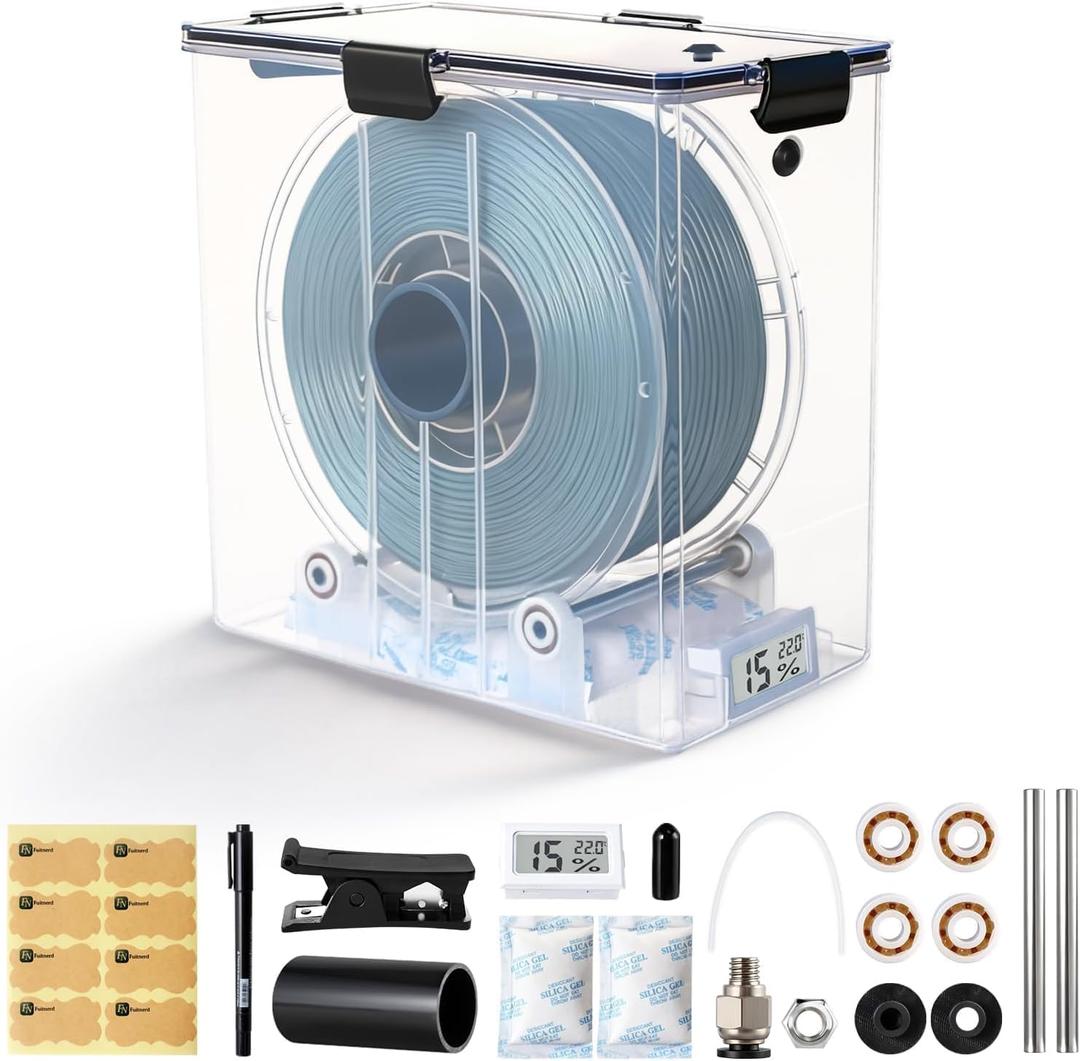 3D Printer Filament Storage Box, Dual-Outlet Airtight Dry Box with Ball-Bearing Spool Holder for Continuous Printing, Moisture-Proof Dispenser Compatible with 1.75mm 2.85mm PA Nylon TPU ABS PLA PETG