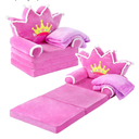 Gifts for Kids Couch 2 in 1 Toddler Couch Fold Out with Flannel Blanket Set Soft Princess Kids Chair for 1-3 Toddler Comfy Convertible Sofa to Lounger Bed for Reading Sleeping Decor(Pink and Purple) 2 Pair