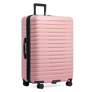 U.S. Traveler Boren Polycarbonate Hardside Rugged Travel Suitcase Luggage with 8 Spinner Wheels, Aluminum Handle, Pink, Checked-Large 30-Inch