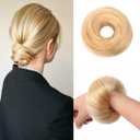 1Pack Human Human Hair Blonde Elastic Wavy Curly Hair Bun Scrunchies Extensions Messy Bun Hair Piece（#613 Bleach Blonde）