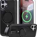 for iPhone 17 Case Leather | iPhone 17 Leather Case with Stand | Compatible with MagSafe with Magnetic Ring Grip Holder (Black, IP17-6.3inch)