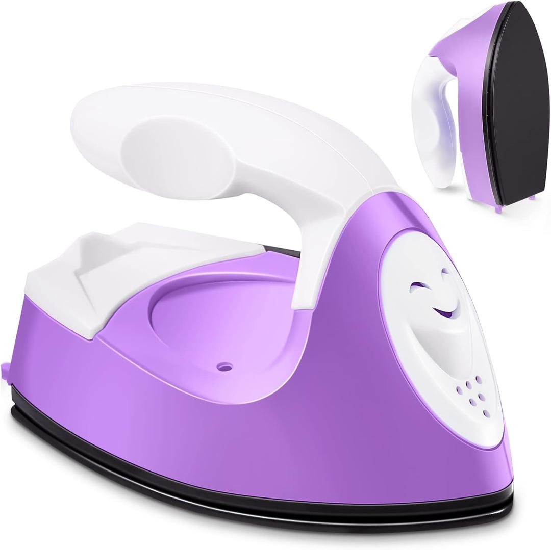Honoson Mini Craft Iron Mini Heat Press Small Iron 3.93 x 2.36 x 2.76 in Portable Handy Tiny Flatiron with Charging Base Accessory for Fuse Bead Patch DIY Heat Transfer Vinyl(Purple)