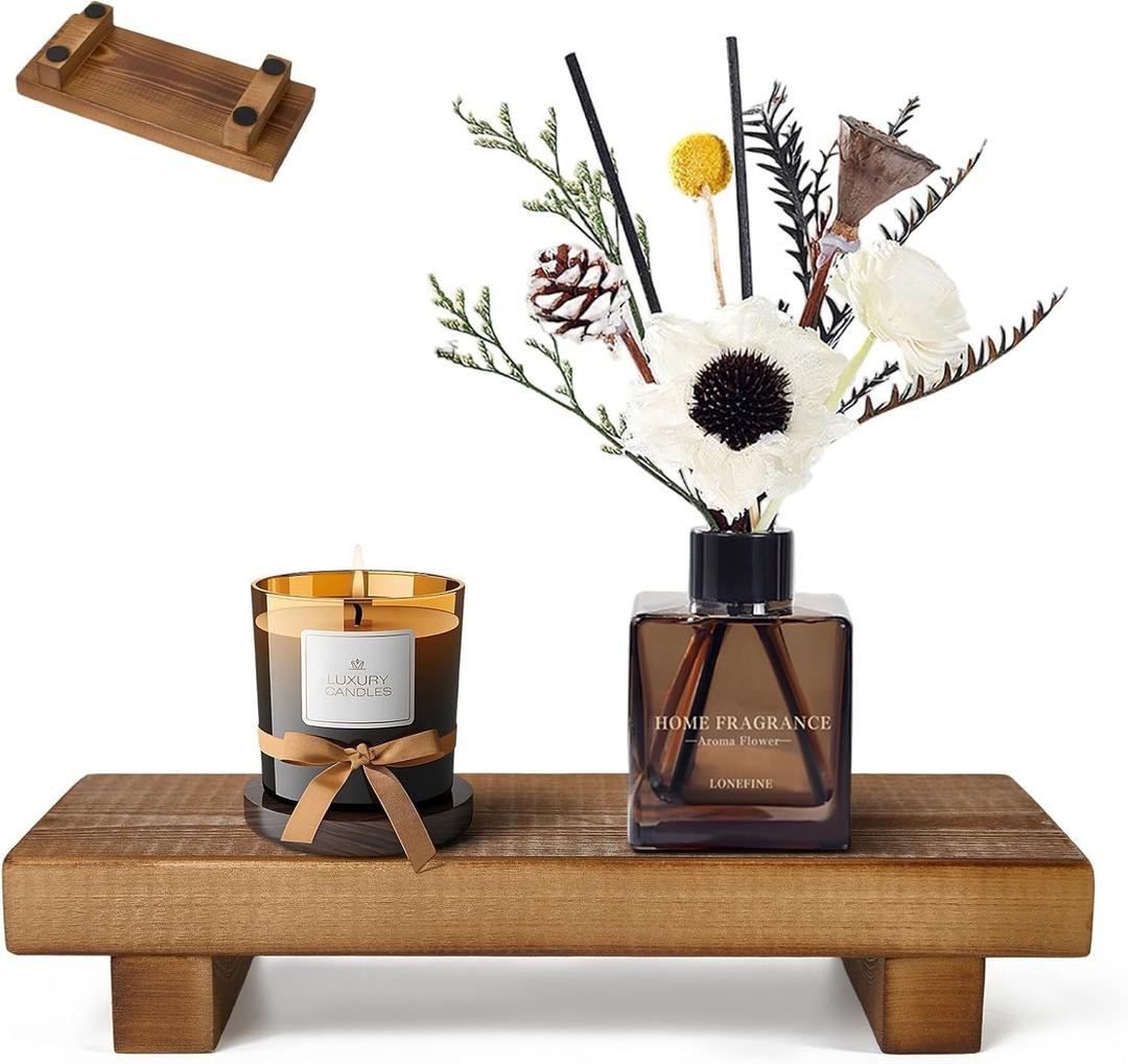 Wood Riser Soap Stand, Wooden Tray for Bathroom Counter, Kitchen Sink Stand for Soap, Pedestal Stand for Table Display, Home Decor, Footed Tray(8.66x3.54 Inch) (Brown)