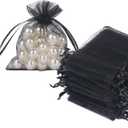 HRX Package Black Organza Bags 3x4 inch 100pcs, Mesh Candy Bags Jewelry Gift Pouches Drawstring Empty Sachet for Halloween Present Giveaways