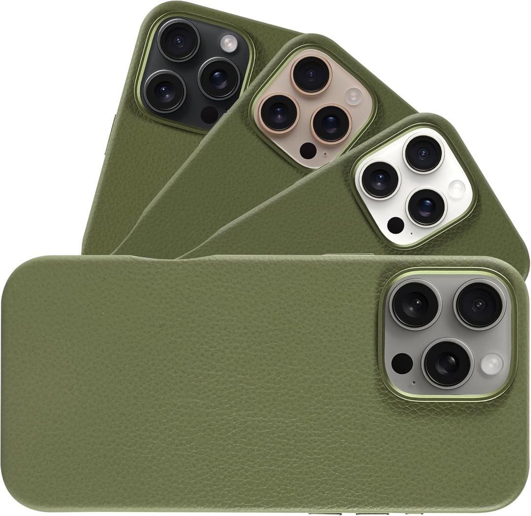 LONLI Urban - for iPhone 16 Pro Max Leather Case - European Genuine Pebbled Leather Phone Case - European Elegance, Modern Design - [Compatible with Magsafe] - Mountain Tree