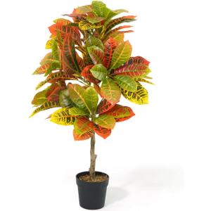 Fencer Wire 36 Inch Artificial Topiary Croton Tree, UV Resistant Artificial Outdoor Plants, Faux Bushes and Shrub, Fake Trees in Pot with Dried Moss, Artificial Plants for Front Porch, Indoor, Outdoor