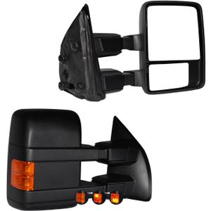 AERDM Towing Mirrors Compatible with 1999-2016 Ford F250 F350 F450 F550 Super Duty Side Mirrors with Amber Turn signal Light Maually Adjustable glass Telescoping Pair Set Black LH RH