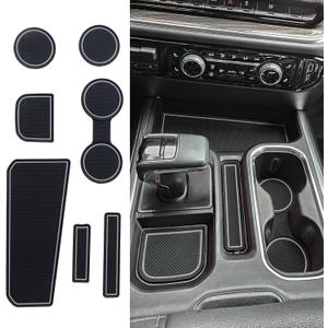 TOPINSTALL Gray 7PCS Console Liners Compatible with 2023-2026 Chevy Silverado/GMC Sierra 1500 & 2022 Refreshed 1500 Models, Premium Rubber Non-Slip Cup Holder MatsFull Console w/Bucket Seats ONLY