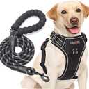 No Pull Harness with A Free Heavy Duty 5ft Leash for Medium Large Dog Adjustable Reflective Oxford Easy Control (L (Neck: 18"-25.5", Chest: 24.5"-33"), Black Harness+Leash)