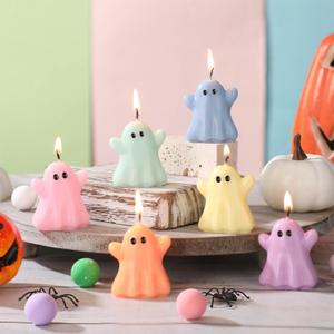 12 Pcs Pastel Halloween Ghost Candles Cute Burning Unscented Wax Candles Ghost Spooky Decor for Halloween Holidays Party Bedroom Table Decorations