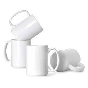 16 OZ Porcelain Coffee Mugs, Classic Blank Ceramic Cup with Large Handle for Tea Latte Cappuccino, Set of 4, White