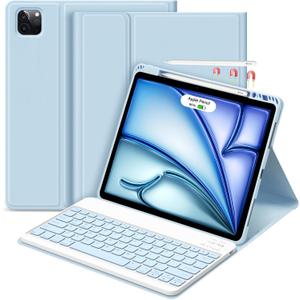 GOKOCO for iPad Air 13" M3 2025/Air 13 inch M2 2024 Case with Keyboard-Keyboard Case for iPad Pro 12.9" 6th/5th/4th/3rd Gen with Pencil Holder, Detachable Keyboard, Auto Sleep/Wake Function-Blue
