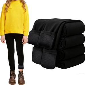 FEQO 2 Pack Girls Fleece Lined Leggings Thick Thermal Tights Full Length Pants Kids Winter Warm Leggings (7-8 Years, Black)