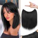 REECHO 12" Invisible Wire Hair Extensions with Thinner Softer Lace Weft Adjustable Size Removable Secure Clips in Short Straight Secret Hairpiece for Women - Black