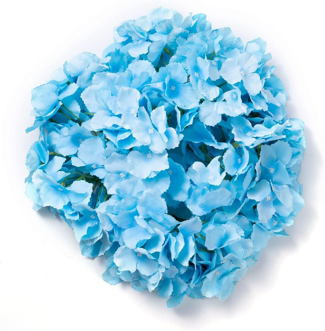 DFAF Hydrangea Silk Flowers Heads  Artificial Hydrangea Flowers with Stems for DIY Wedding Centerpiece Home Party Baby Shower Decor (Blue)