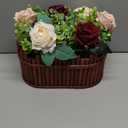 Table Centerpieces for Dining Room, Pre-Made Dining Table Centerpiece Decor, Wooden Vase Flower Arrangements for Coffee Table Farmhouse Kitchen Living Room (Burgundy Dusty Pink)