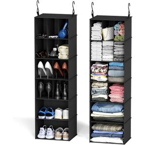 SpaceAid 2 Pack Hanging Closet Organizer and Storage with Dividers, 24 Compartments Hanging Shoe Shelves for Closet, Wardrobe, RV, Garment Rack - Black