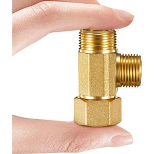 Water Line Adapter Splitter Tee Valve - Brass Dishwasher Toilet Supply Line Connector with 3/8 T Compression Fittings(3/8"-3/8"-3/8", 1 PCS)