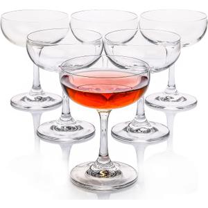 Crystal Coupe Glasses, Set of 6, 7 Ounce(220ml), Elegant Short Stem Design, Clear Cocktail Glasses Sets Perfect for Drinking Champagne, etc.